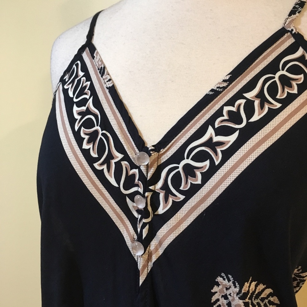 Modern Floral Print Waisted Button Front Romper - Picture 6 of 7